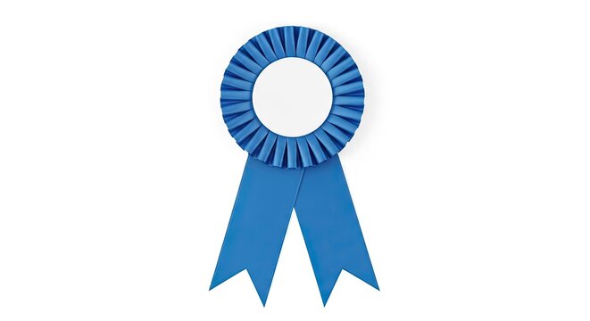 Blue rosette award ribbon isolated on white background