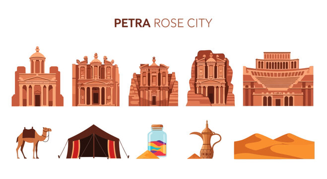 Petra Rose City Desert Architecture Illustration.
