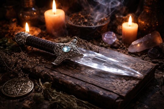 Crystal athame used as a spiritual tool in ceremonial practices