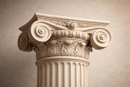 Elegant Ionic order architectural capital showcased on neutral background