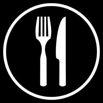 Besteck Icon im Kreis - Button weiss auf schwarz