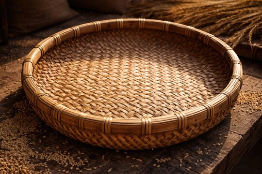 Beautifully crafted bamboo basket for threshing featuring expert weaving skills and cultural value