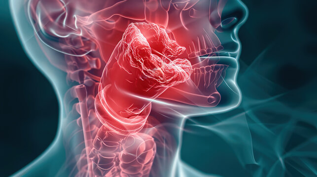 Laryngeal Cancer and Throat Anatomical Lesion Illustration, Pathological Tumor Damage and Abnormal Tissue Structure of Human Larynx