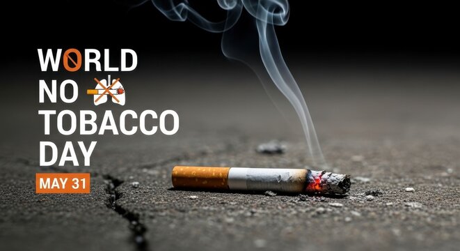 World No Tobacco Day awareness campaign with cigarette butt on ground