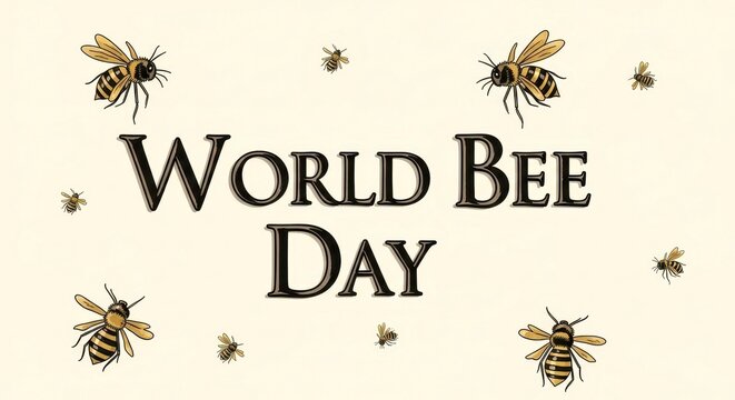 world bee day celebration poster with flying bees and bold typography