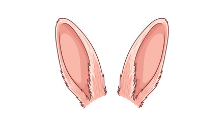 Fototapeta premium Two long, soft, pink-tinted rabbit ears are depicted in a cartoon style against a solid white background, showcasing detailed texture and a warm, playful color palette.