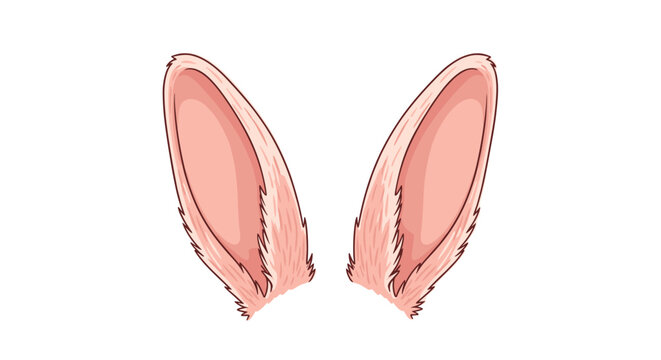 Two long, soft, pink-tinted rabbit ears are depicted in a cartoon style against a solid white background, showcasing detailed texture and a warm, playful color palette.