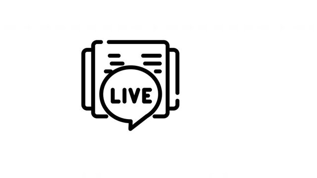 Newspaper live icon with live in speech bubble. Suitable for news apps, social media posts, journalism websites, and blogs.
