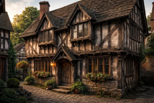 Half timbered dwelling featuring preserved medieval construction techniques
