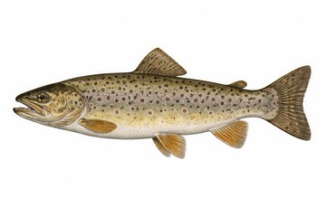 Fototapeta premium Historic river trout drawing isolated on a solid white canvas