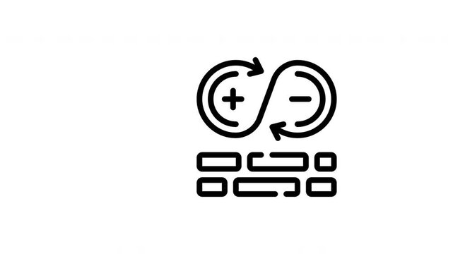 Tool zoom symbols with arrows and keyboard in two circles. Technology concepts, business presentations, software development, coding tutorials, financial analysis.
