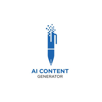 Artificial intelligence content generator with digital pen and square pixels, vector graphic.
