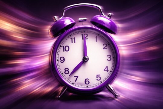 Creative shot of purple alarm clock showing motion blur