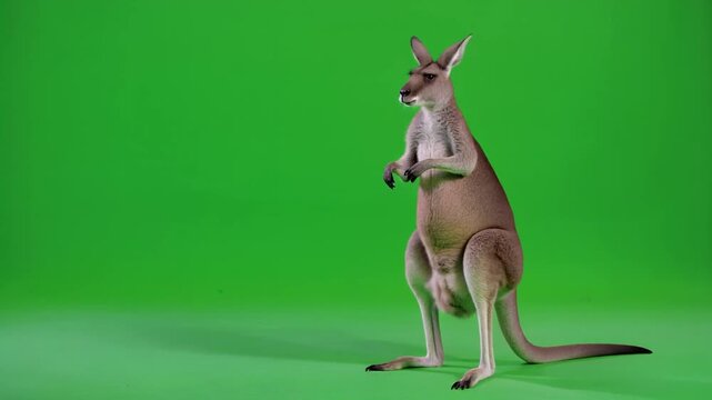 Boxing Kangaroo Poses Upright Ready to Fight on Green Screen Chroma Key