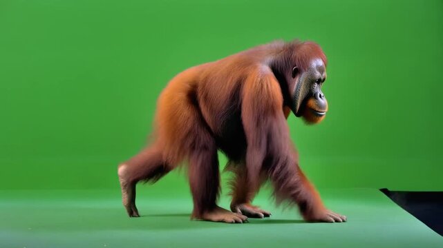 Orangutan Walking Across Green Screen for Visual Effects Compositing