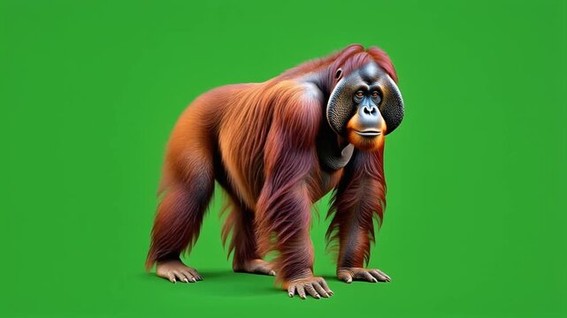 Orangutan Animated Standing for Compositing on Green Screen Background