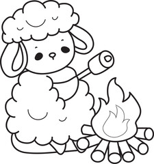 Fototapeta premium Coloring pages of cute sheep random illustration activity. 