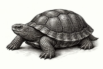 Fototapeta premium antique black and white turtle clip art featuring traditional engraving