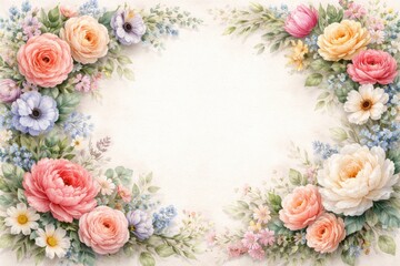 Fototapeta premium Handpainted flower border with blank area perfect for notes
