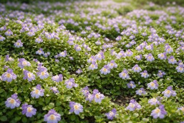 Obraz premium Dense ground coverage with blooming Mazus reptans plants in spring