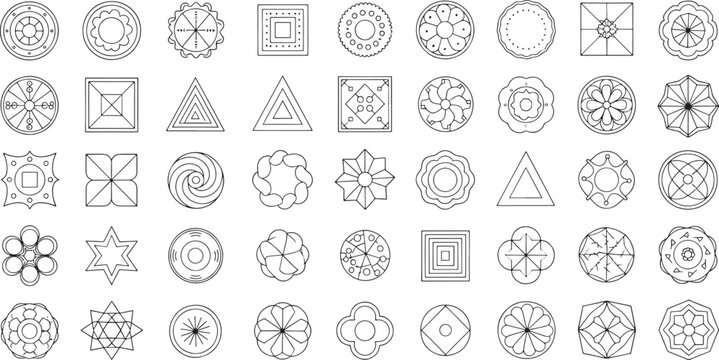 Collection of black and white geometric and floral line and symbols line symbol pattern abstract