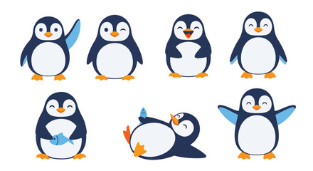 Fototapeta premium A minimal flat vector illustration of a cheerful penguin with a rounded belly, no outlines, on a white background.