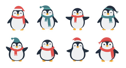 Fototapeta premium A minimal flat vector illustration of a cheerful penguin with a rounded belly, no outlines, on a white background.