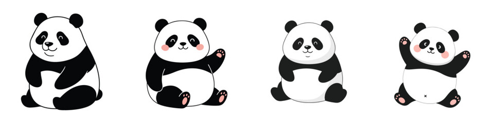 A playful flat vector design of a chubby panda in a child-friendly style, minimal details, no outlines, with a white background. © Haris Lost