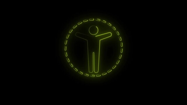 Yellow neon accessibility symbol with dashed circle on black background icon