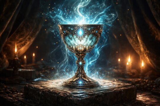 Generative AI rendering of mythic chalice glowing with supernatural energy