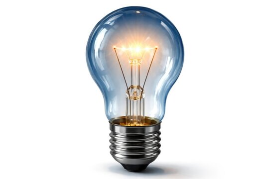 closeup of a blue incandescent bulb with filament and electrical socket on white background