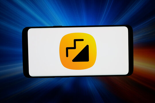 Stuttgart, Germany - 04-16-2026: In this photo illustration, the logo of Indian social networking company Moj (Mojapp) is displayed on a smartphone in front of abstract background on computer screen.