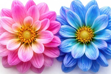 Obraz premium Close up image showing colorful pink and blue flower against white surface
