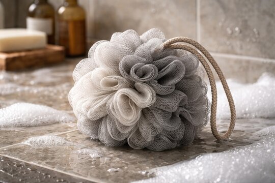 Durable mesh shower sponge ideal for daily cleansing