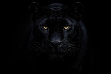 Obraz premium Deep black background highlighting a stealthy panther face in shadow