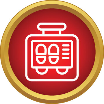 Red and gold icon showing an x ray scanner inspecting luggage at an airport