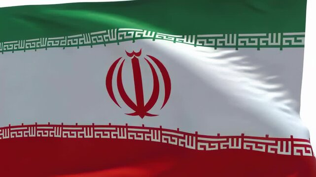Billowing national flag green-white-red shifting by breeze in studio showing emblem and Kufic bands