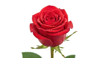 Obraz premium A single vibrant red rose with dew drops