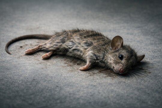 Flat dead mouse on a soft gray textured backdrop