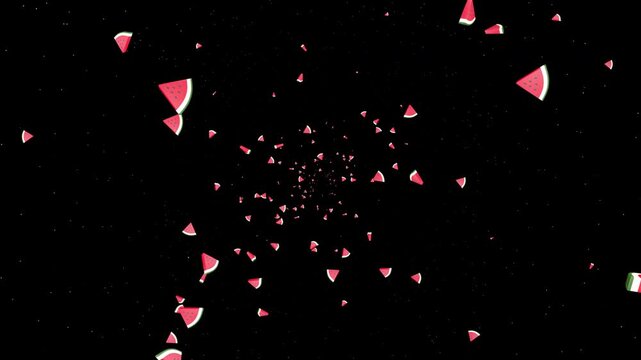 Falling Overlay 3D Watermelon Pieces Animation on Alpha Channel, Loop

