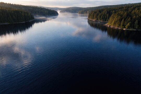 Gentle navy water body observed from bird's eye vantage