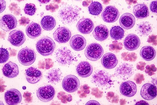 Blood smear examination depicting mature lymphocyte proliferation and smudge cells in chronic lymphocytic leukemia