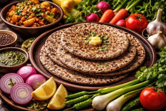 Indian Bajara Roti Bhakar Displayed with Seasonal Vegetables
