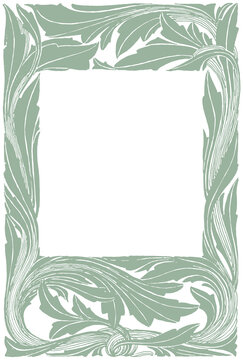 Art Nouveau Ornamental Floral Frame with Flowing Leaves Isolated on Transparent Background PNG