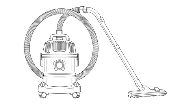 Vacuum cleaner industrial wet and dry type technical line drawing
