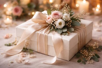 Naklejka premium Graceful gift box with floral and leafy adornments crafted for milestone celebrations