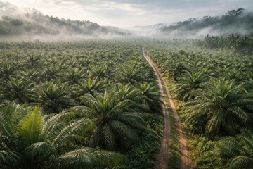 Obraz premium Extensive palm oil agricultural zone with high humidity levels
