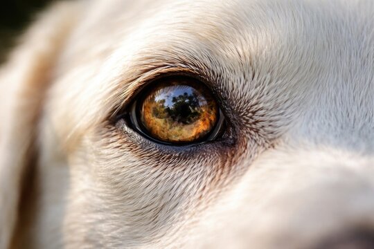 intense close up of a lively white dog eye revealing detailed skin pores and color variations