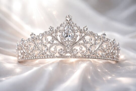 Beautiful princess tiara shining on a smooth white background