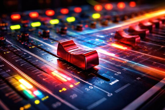 Energetic image of a scarlet mixing console fader with motion blur highlights